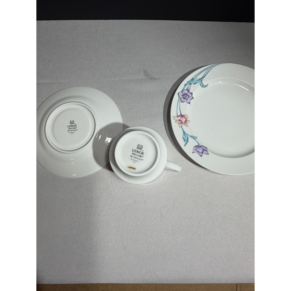 Lenox Decor Isle Royale 3 Piece Tea Set Cup Saucer Plate Floral Japan 7877 - Picture 7 of 10